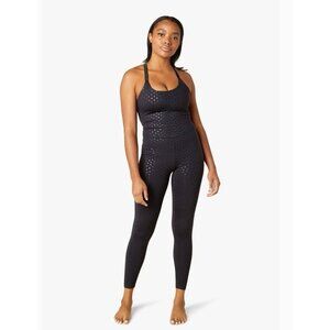 Beyond Yoga Black Shiny Hearts Workout Jumpsuit Adjustable One Piece Pants Sz S